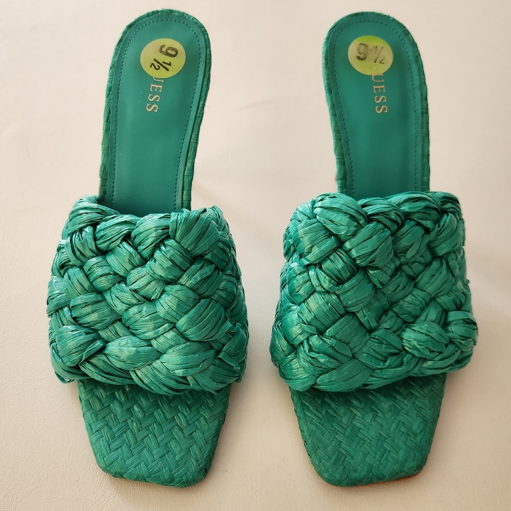 Guess Green Byanna Woven Sandal heel